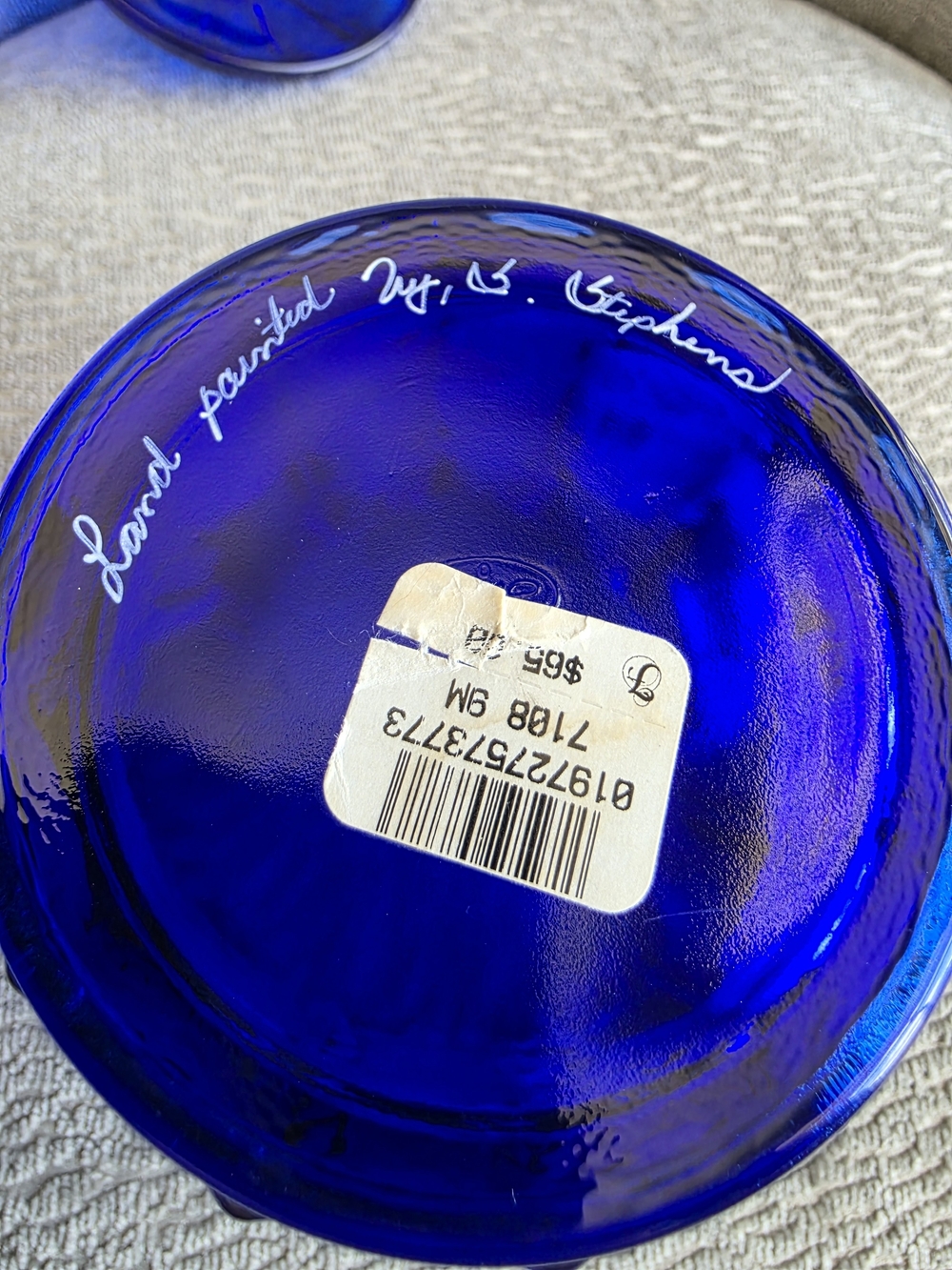 RARE VTG Fenton Cobalt Blue Canaan Valley Candy Jar With Lid Signed Hand Painted - Picture 11 of 14